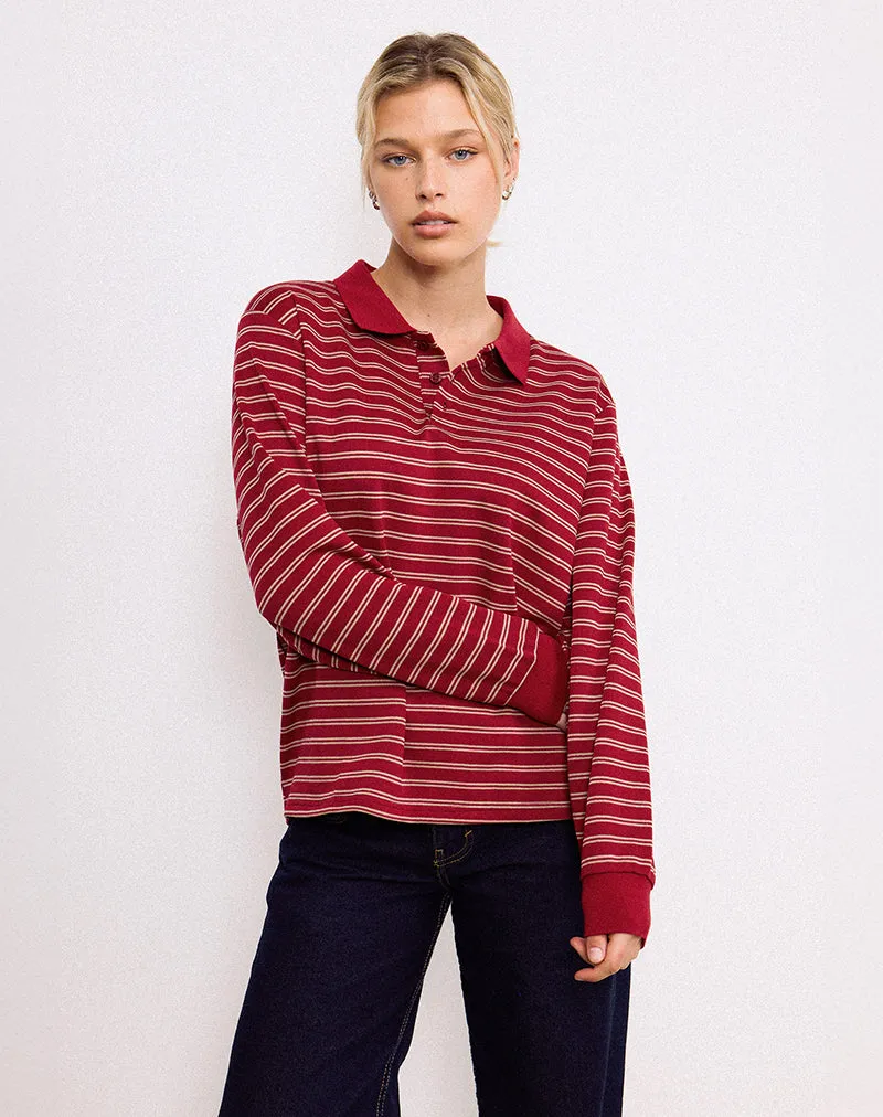 Kemillau Baggy Shirt in Burgundy with White Stripes