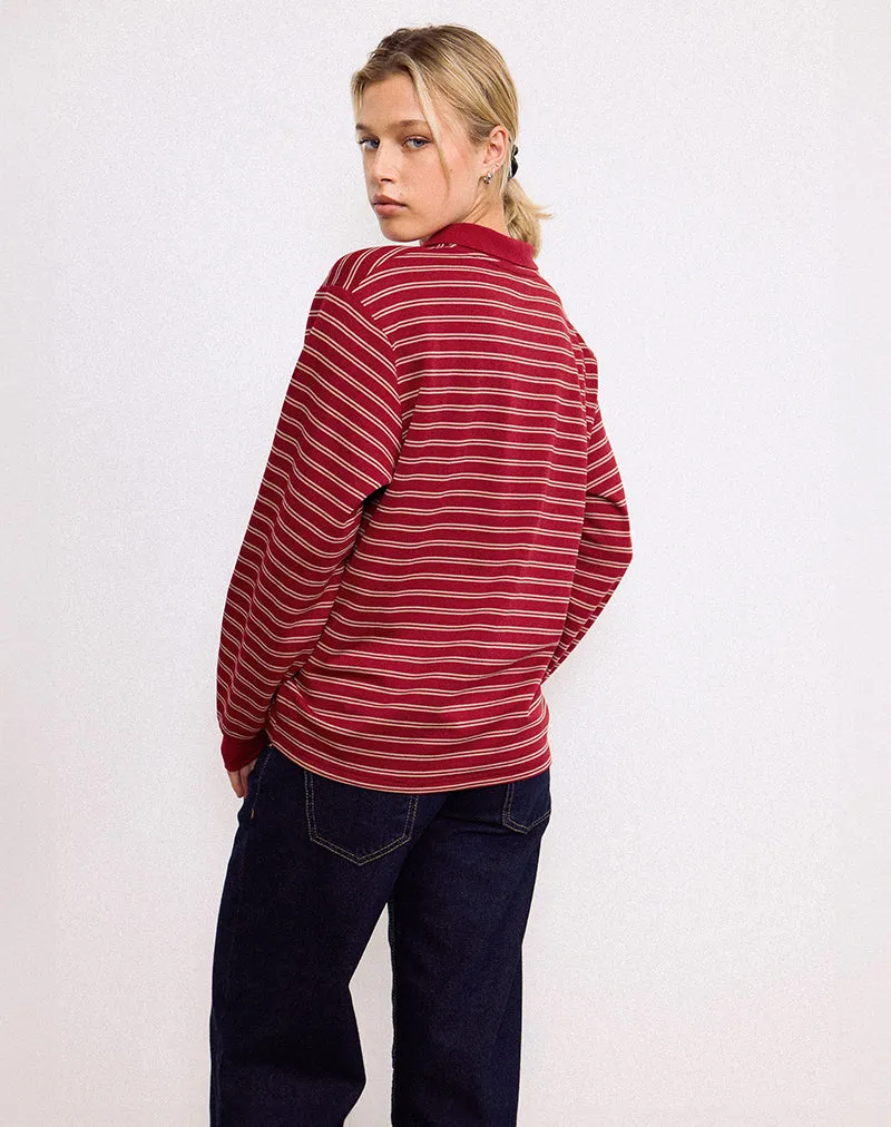 Kemillau Baggy Shirt in Burgundy with White Stripes