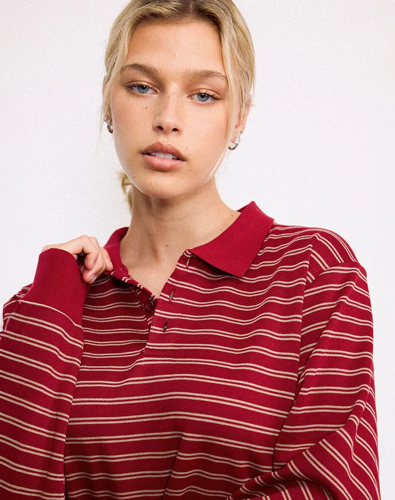 Kemillau Baggy Shirt in Burgundy with White Stripes