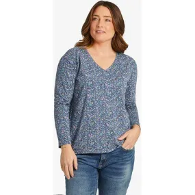 Life is Good Women's Ditsy Floral Pattern Long-Sleeve Crusher-LITE Easy Vee