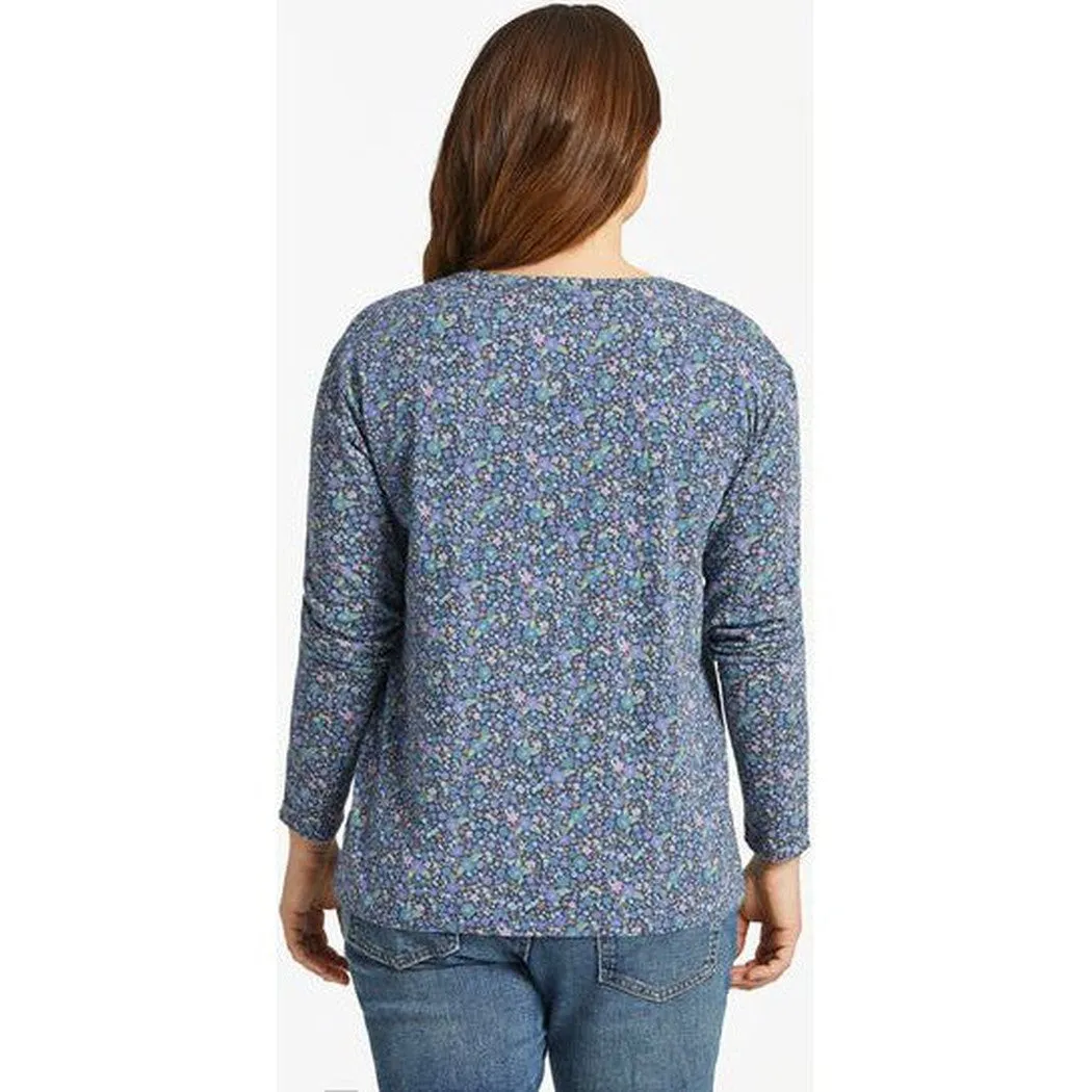 Life is Good Women's Ditsy Floral Pattern Long-Sleeve Crusher-LITE Easy Vee