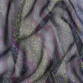 Lime-Blue-Multi Digital Texture Printed Silk Chiffon Fabric