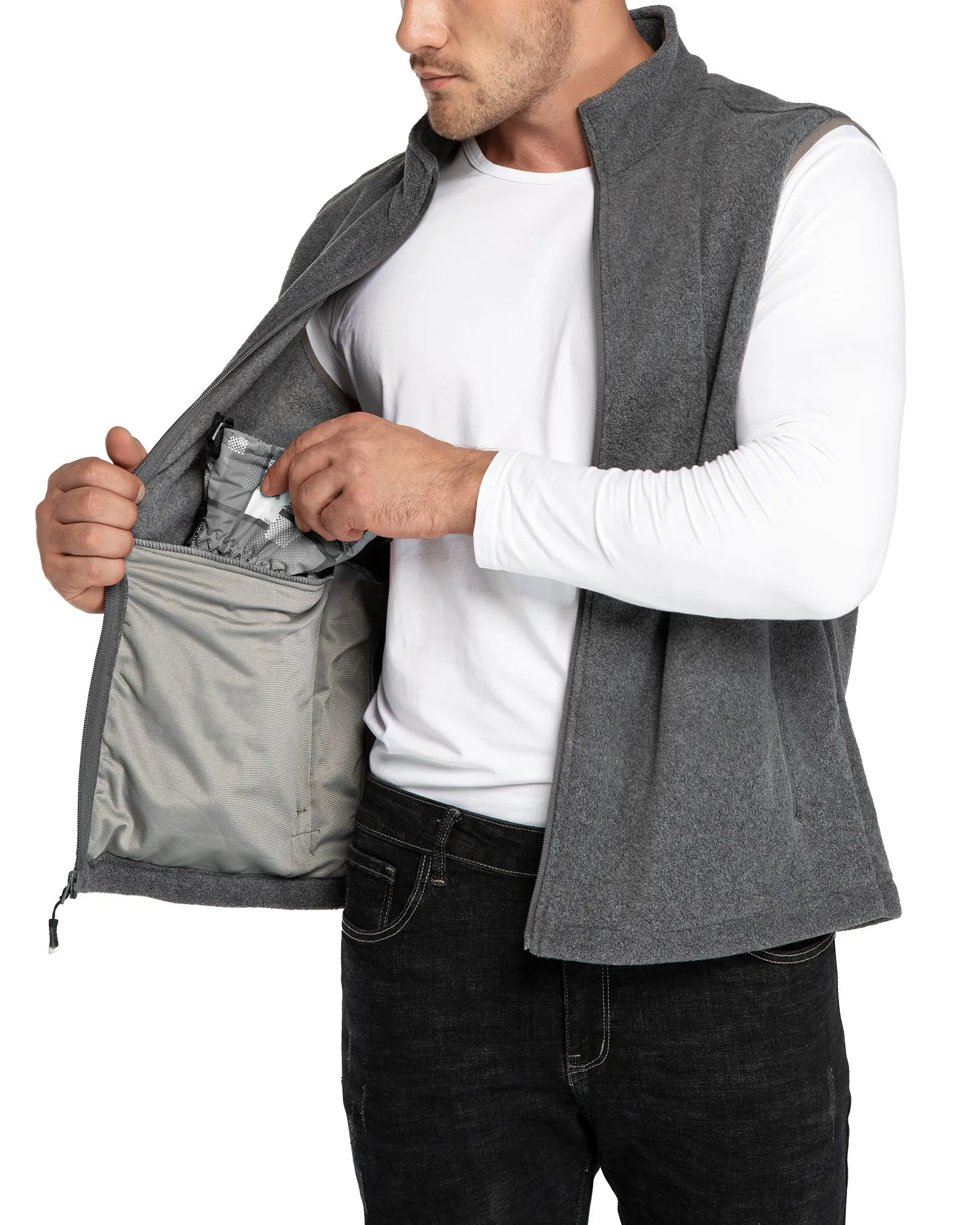 Men's 0.90 lbs Fleece Vest Outerwear with 4 Deep Pockets