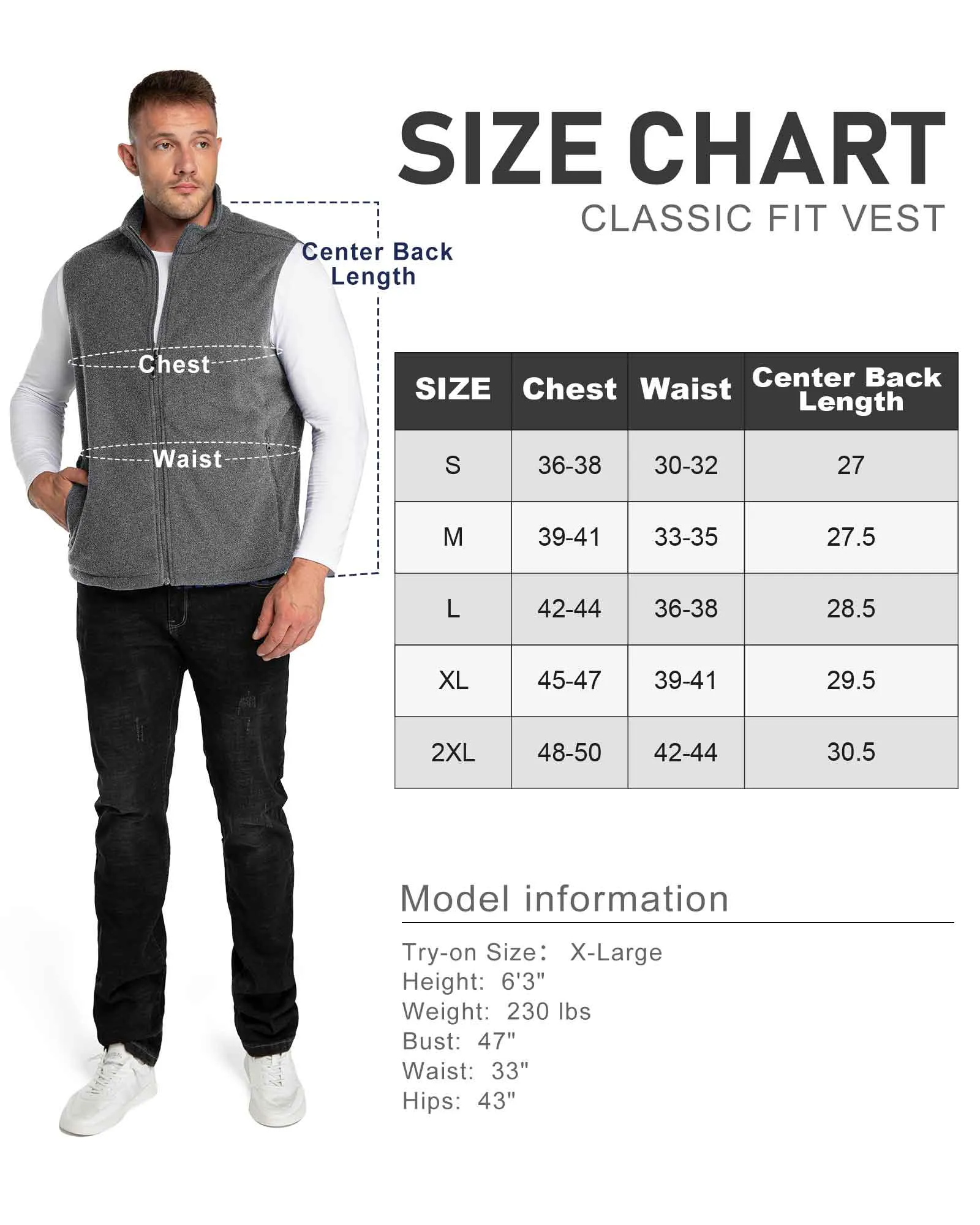 Men's 0.90 lbs Fleece Vest Outerwear with 4 Deep Pockets