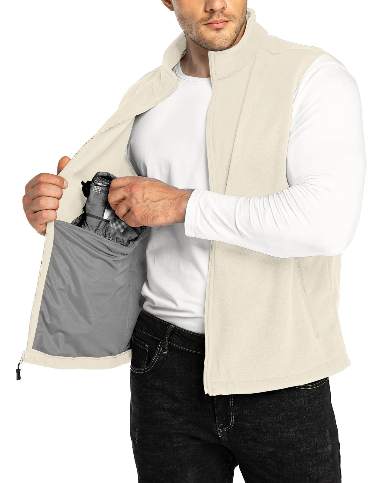 Men's 0.90 lbs Fleece Vest Outerwear with 4 Deep Pockets