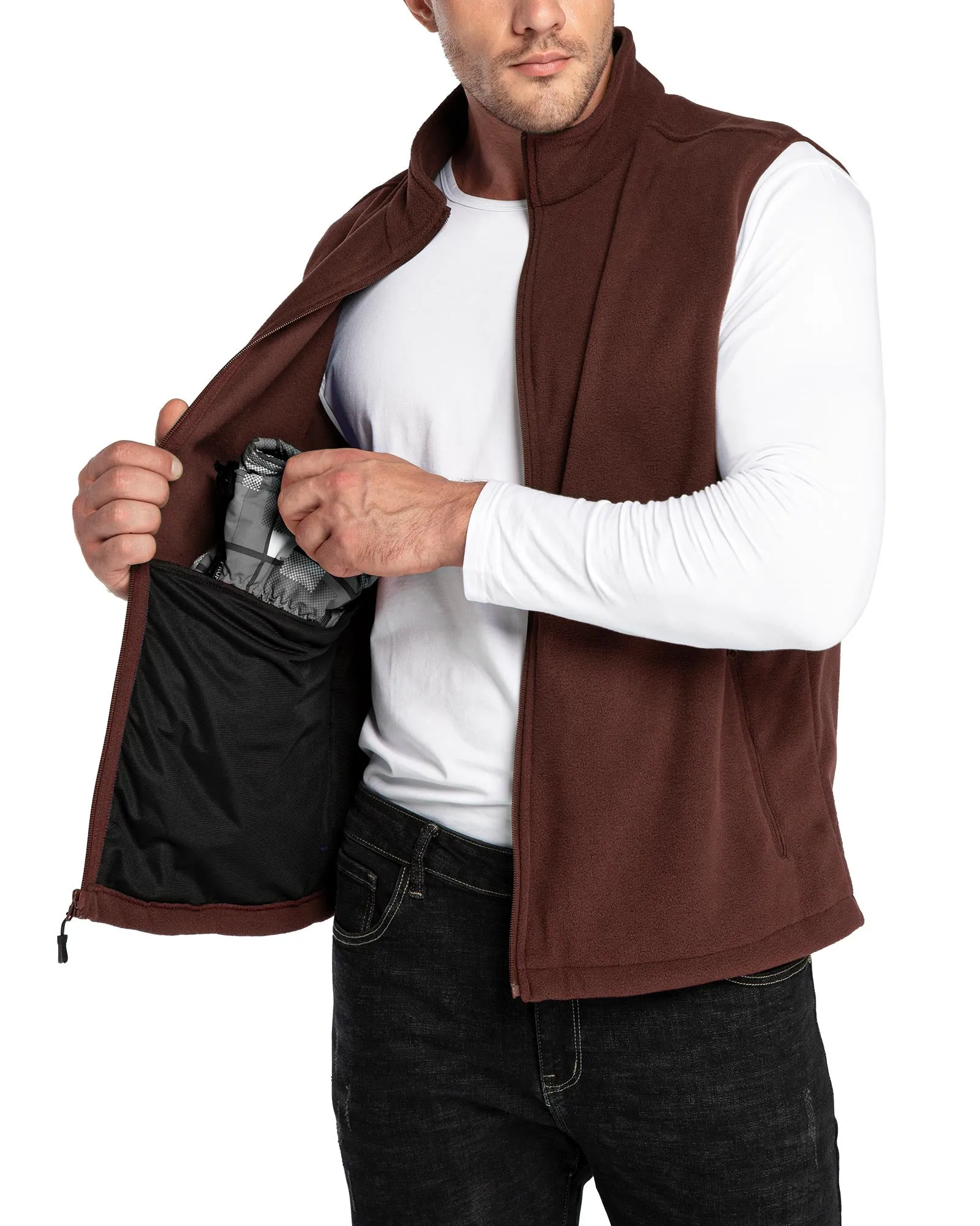 Men's 0.90 lbs Fleece Vest Outerwear with 4 Deep Pockets