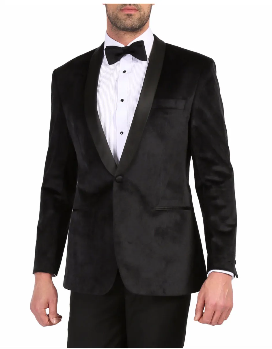 Mens 1 Button Velvet Tuxedo Dinner Jacket in Black