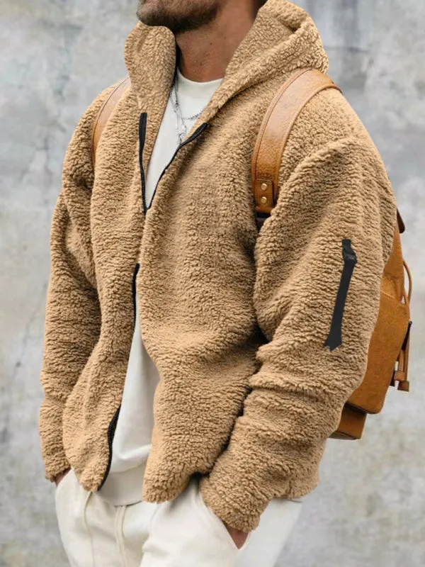 Men's Oversized Hooded Jacket with Plush Faux Fur