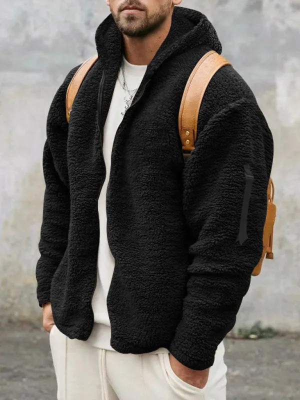 Men's Oversized Hooded Jacket with Plush Faux Fur