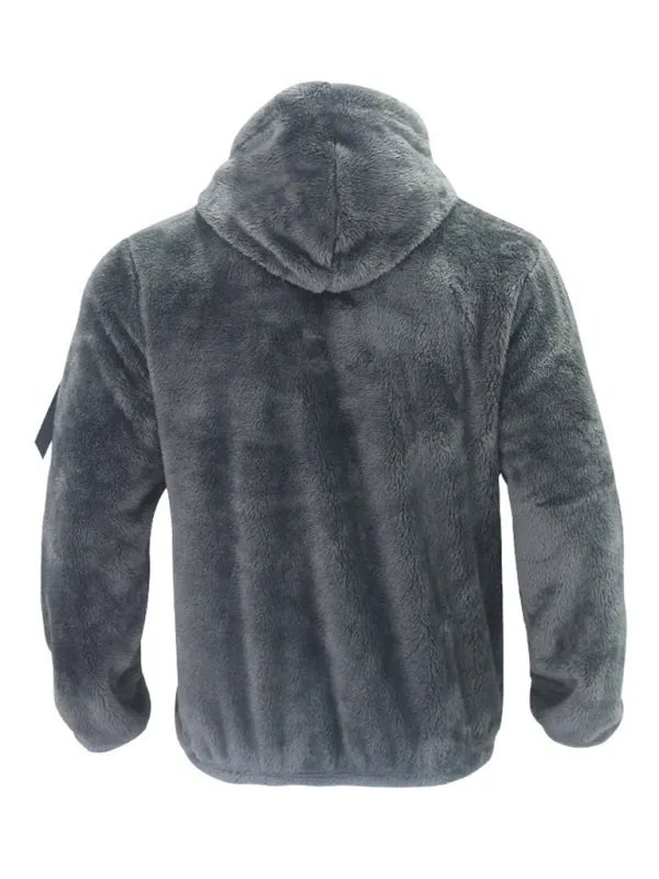 Men's Oversized Hooded Jacket with Plush Faux Fur