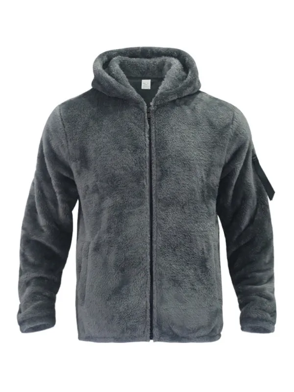 Men's Oversized Hooded Jacket with Plush Faux Fur