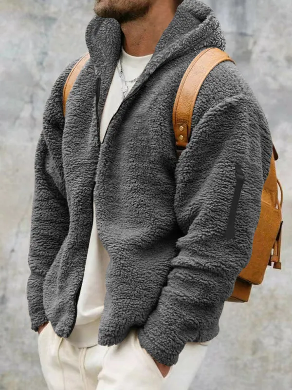 Men's Oversized Hooded Jacket with Plush Faux Fur