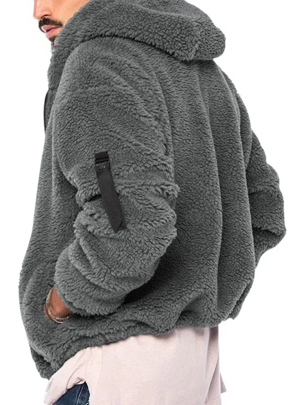 Men's Oversized Hooded Jacket with Plush Faux Fur