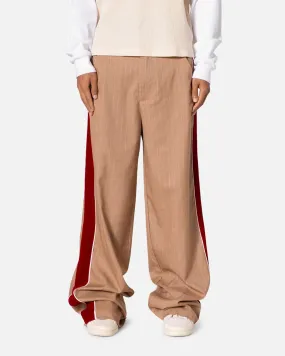 MNML Pinstripe Velvet Trim Pants Tan