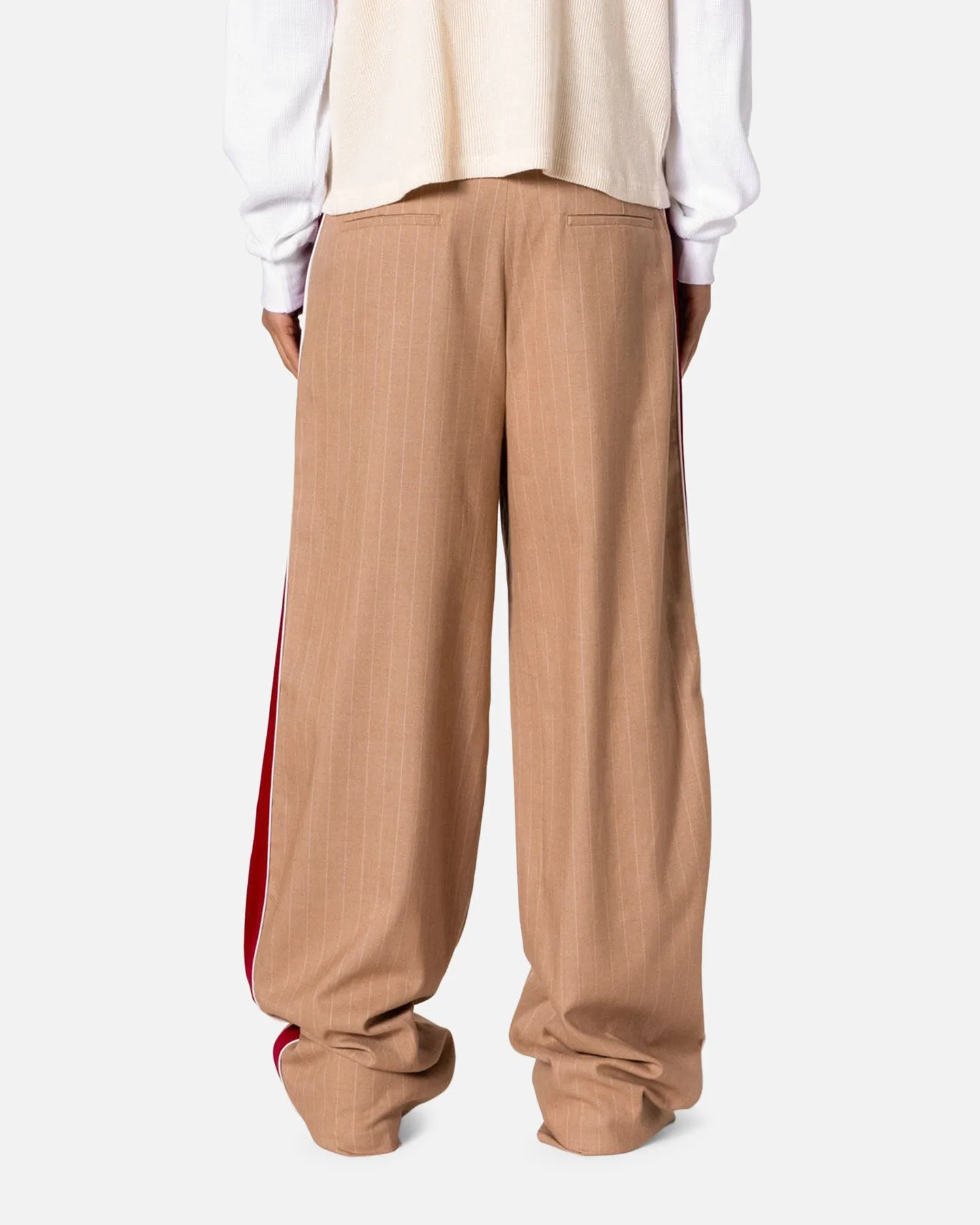 MNML Pinstripe Velvet Trim Pants Tan