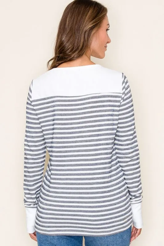 Navy Striped Thumbhole Top