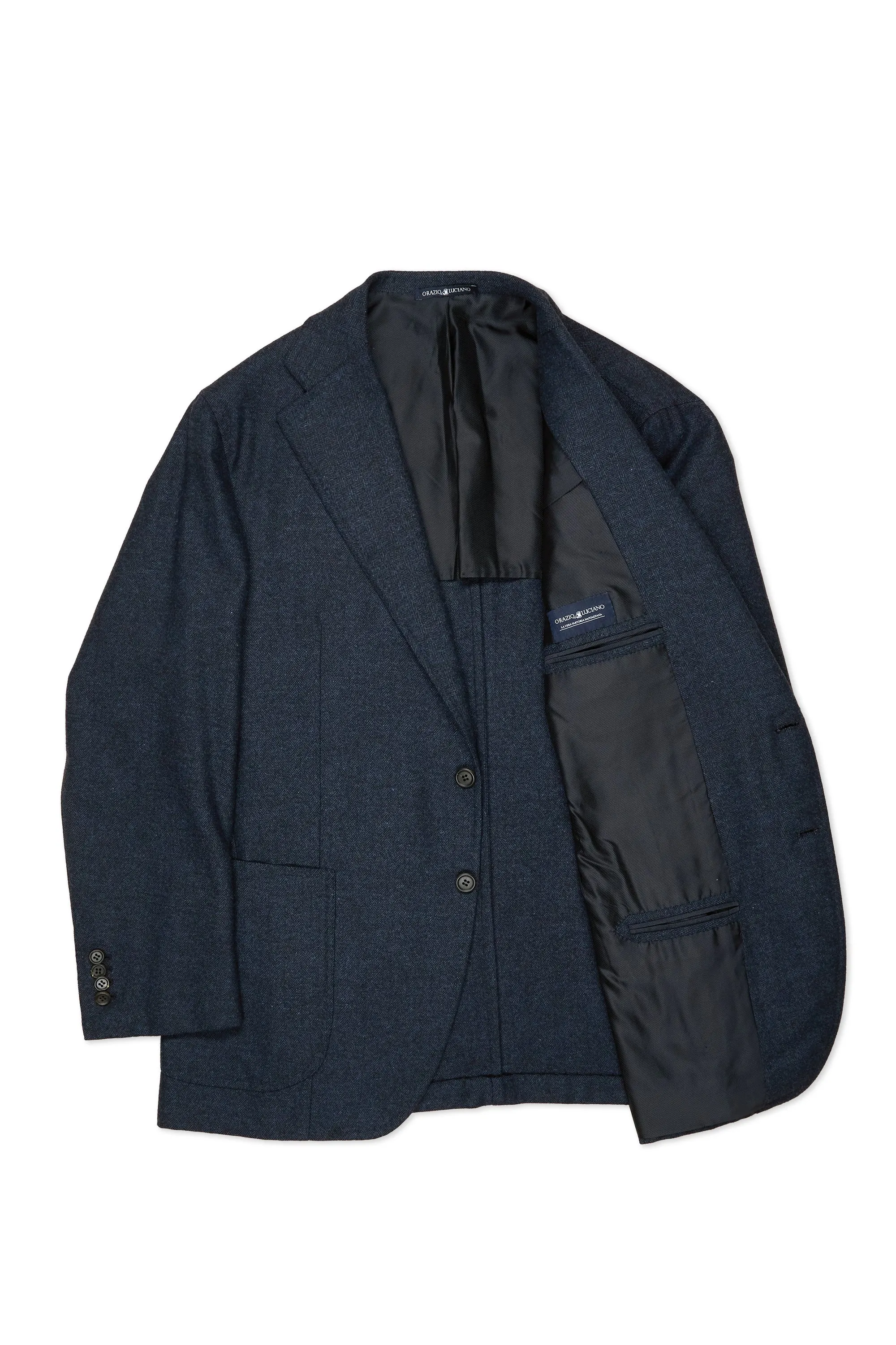 Orazio Luciano Dark Blue Herringbone Wool Cashmere Sport Coat