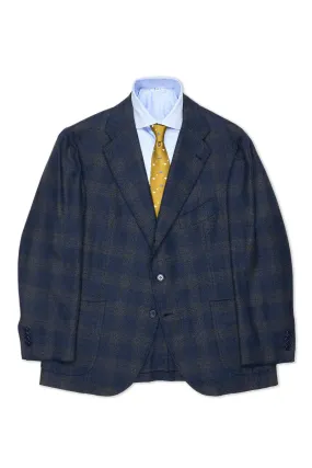 Orazio Luciano Navy/Beige Check Cashmere/Silk Sport Coat