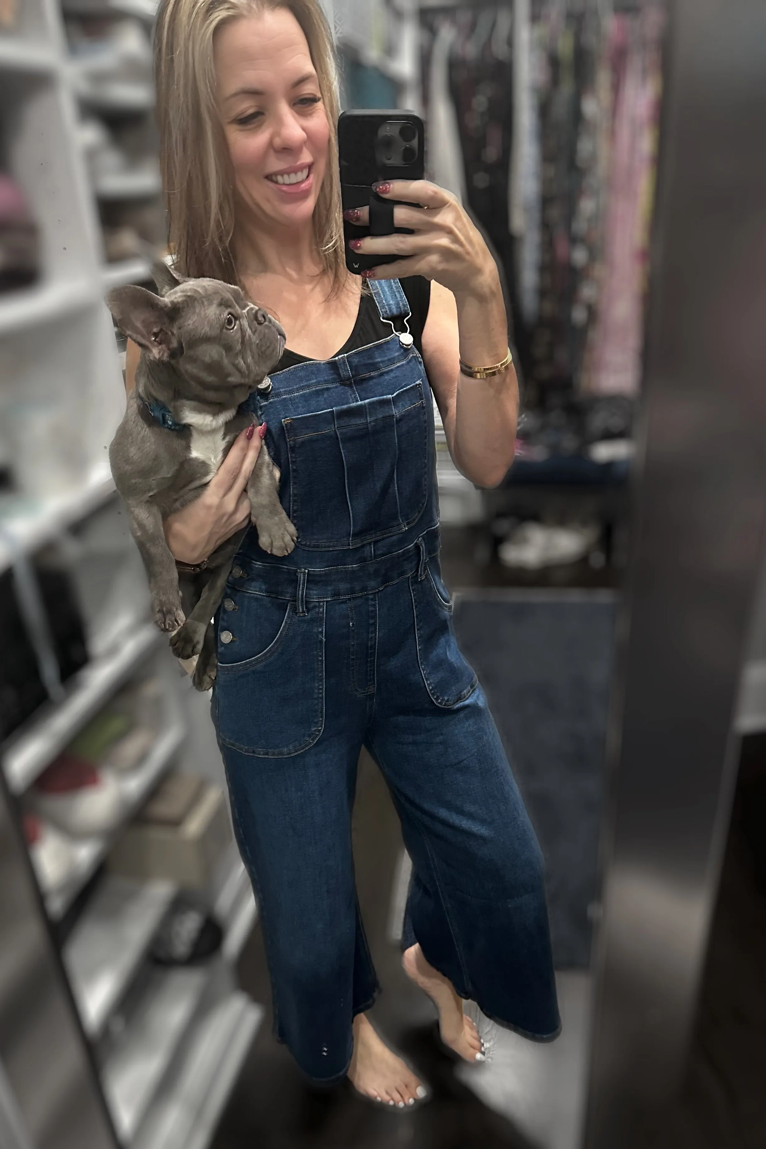 Scout Cropped Wide Leg Dark Wash Denim Overalls from Blakeley