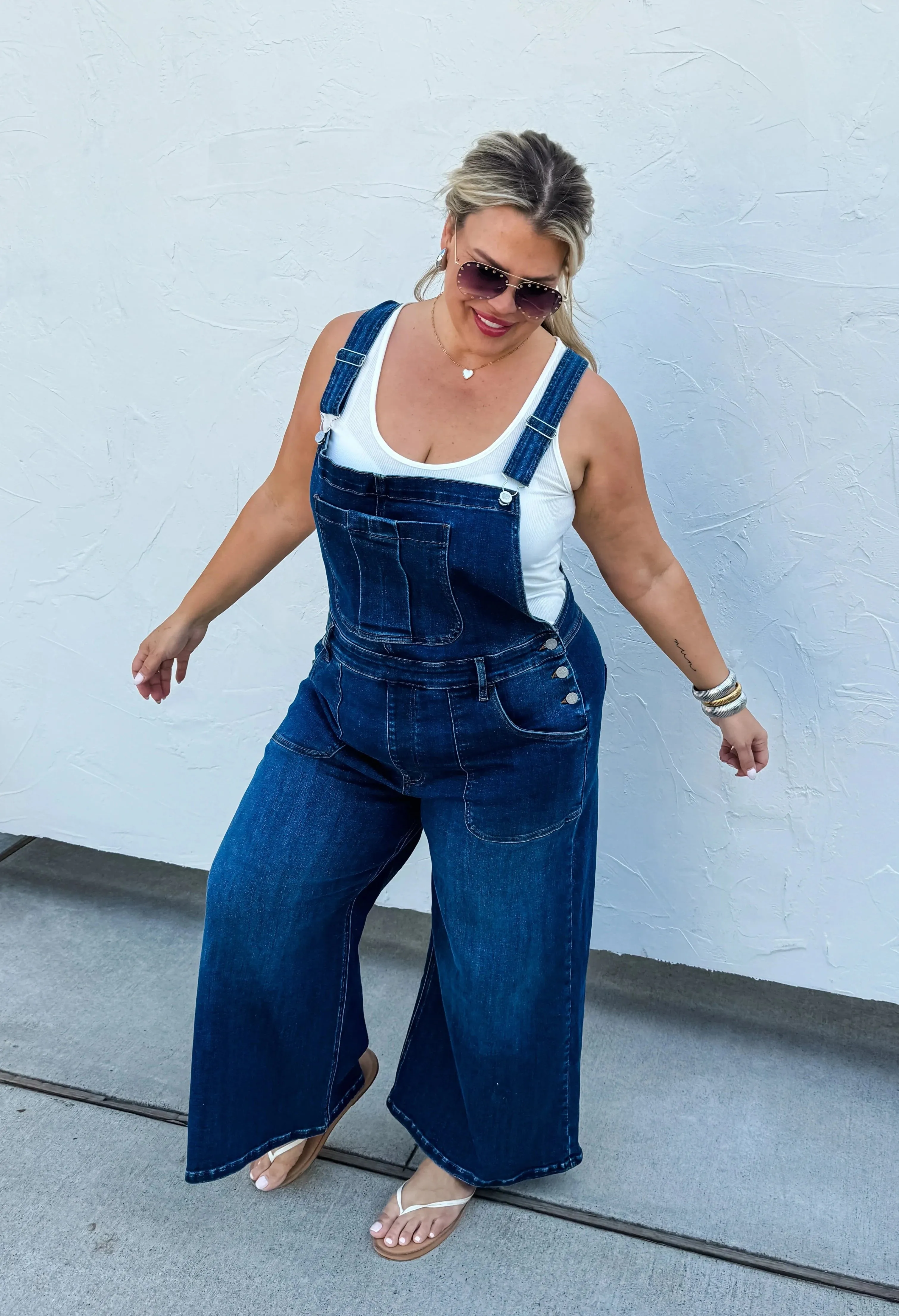 Scout Cropped Wide Leg Dark Wash Denim Overalls from Blakeley