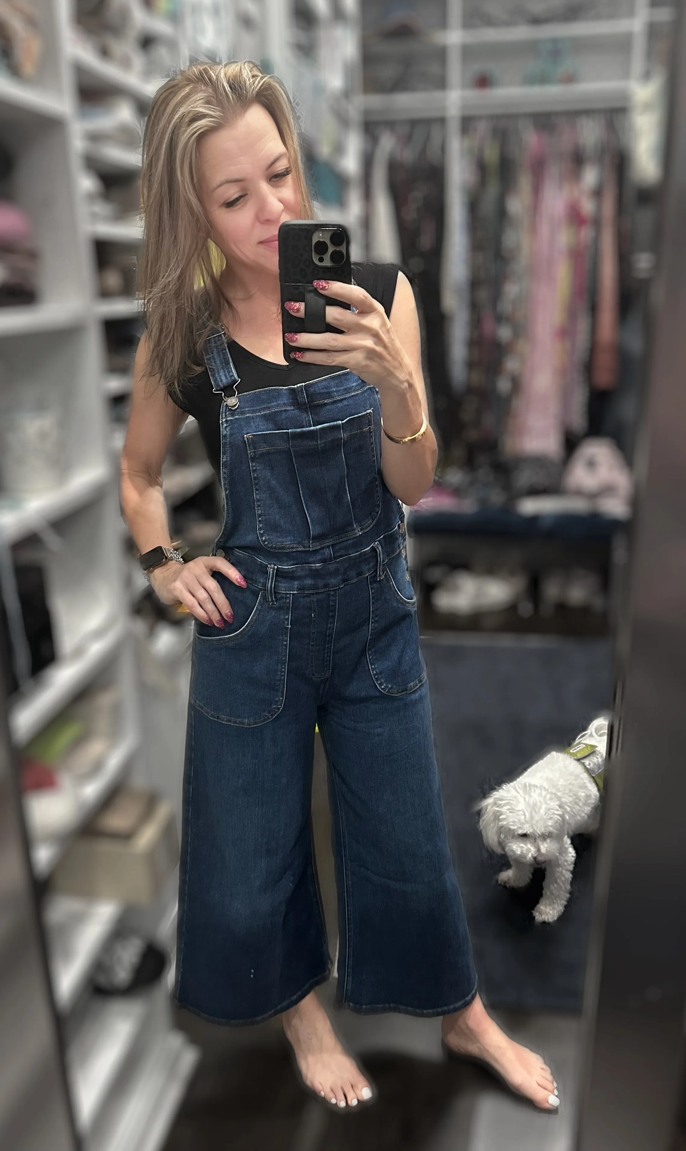 Scout Cropped Wide Leg Dark Wash Denim Overalls from Blakeley