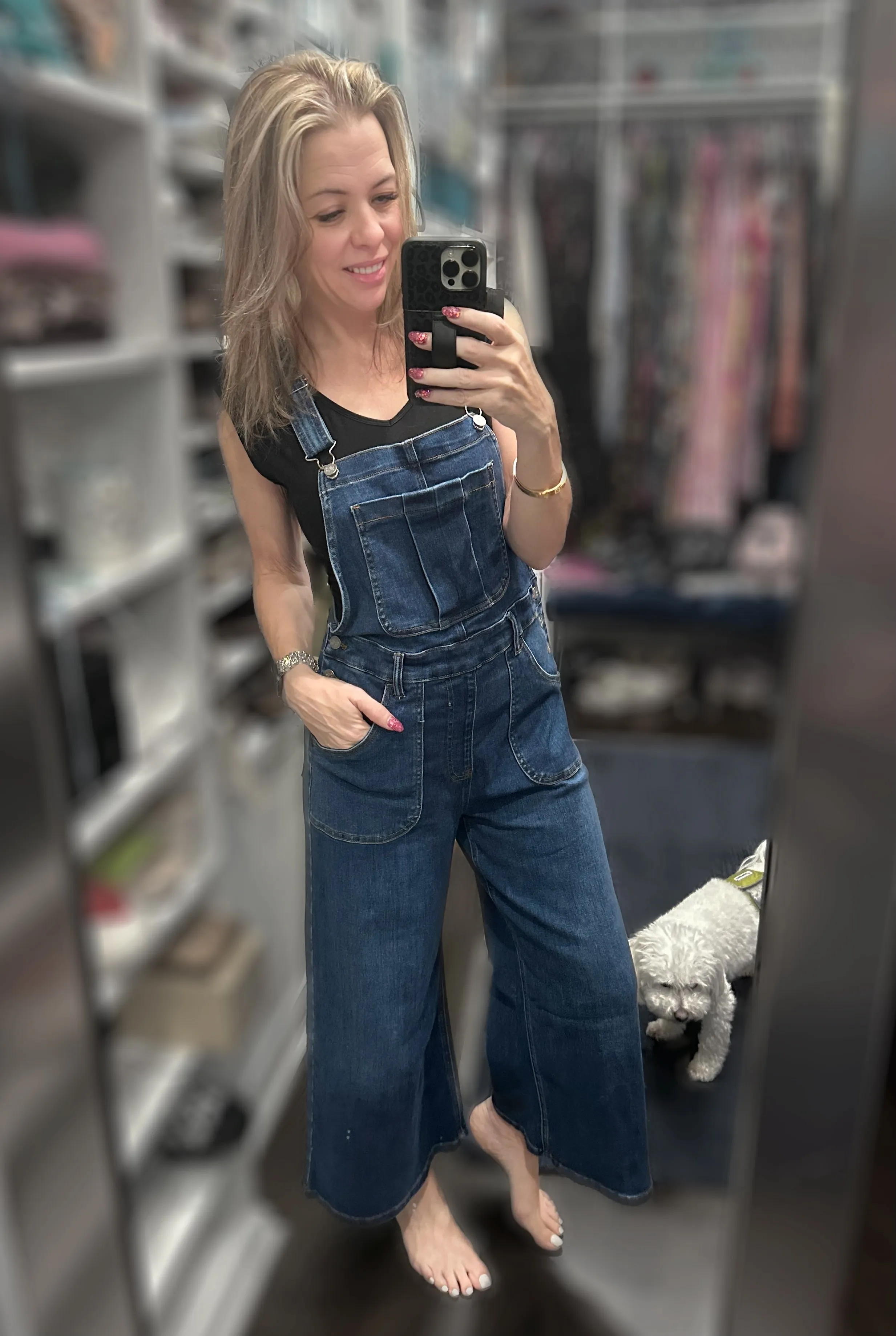 Scout Cropped Wide Leg Dark Wash Denim Overalls from Blakeley