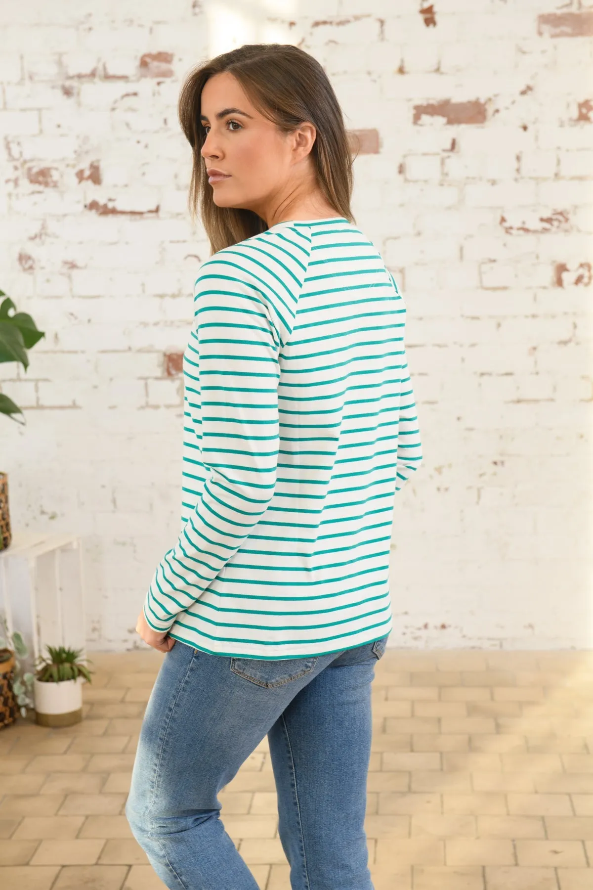 Seashore Long Sleeved Top - Seagrass Stripe