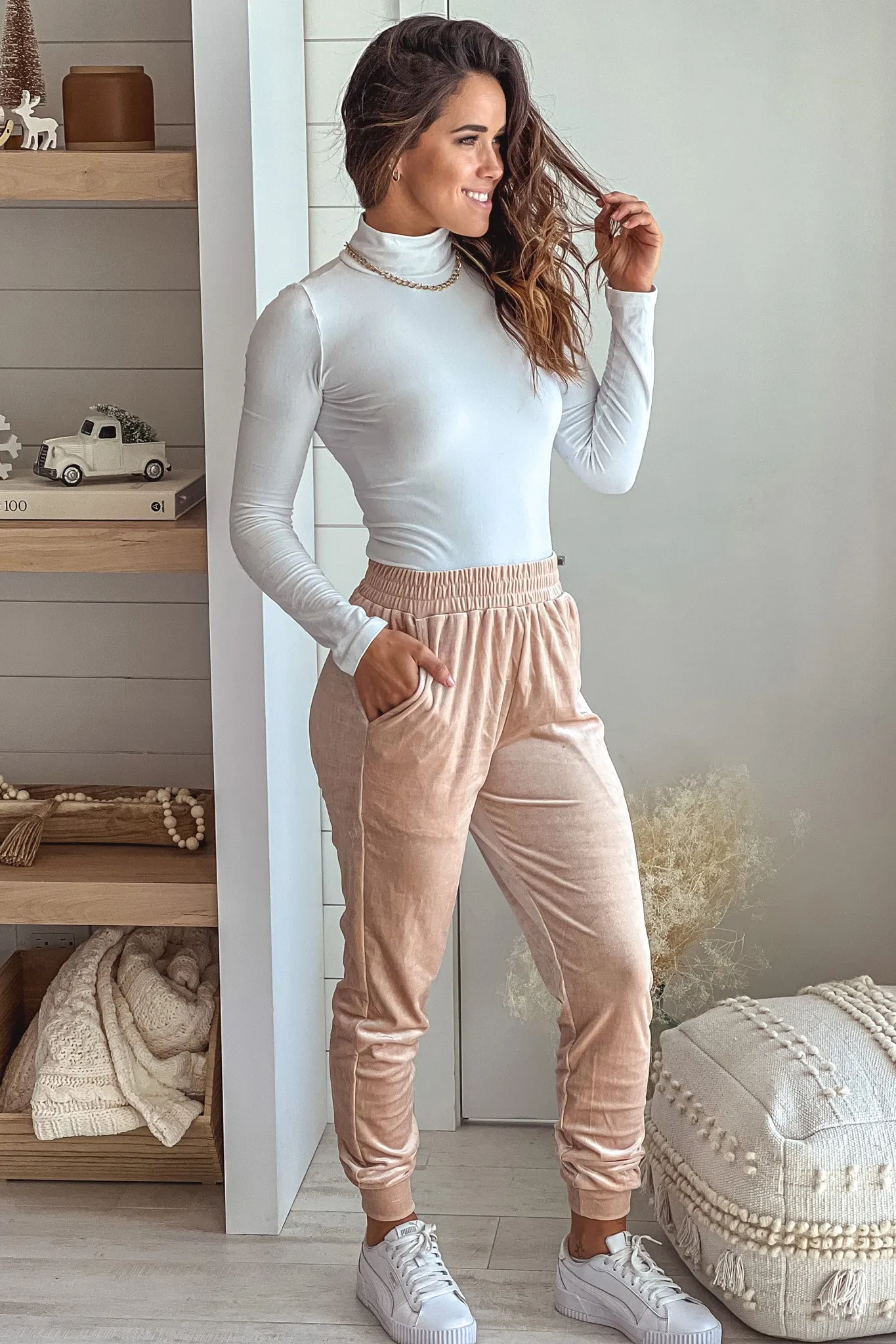 Taupe Velvet Jogger Pants