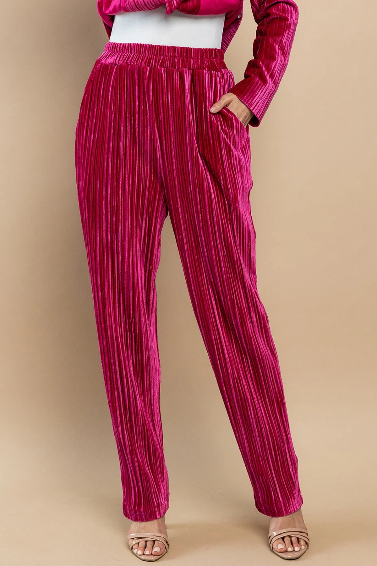 Velvet Dreams Fuchsia Pleated Pants