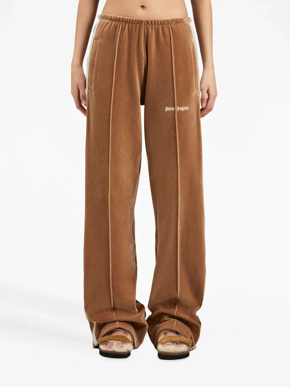 Velvet Loose Track Pants Beige