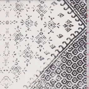 White/Black Inca Block Silk Chiffon Fabric