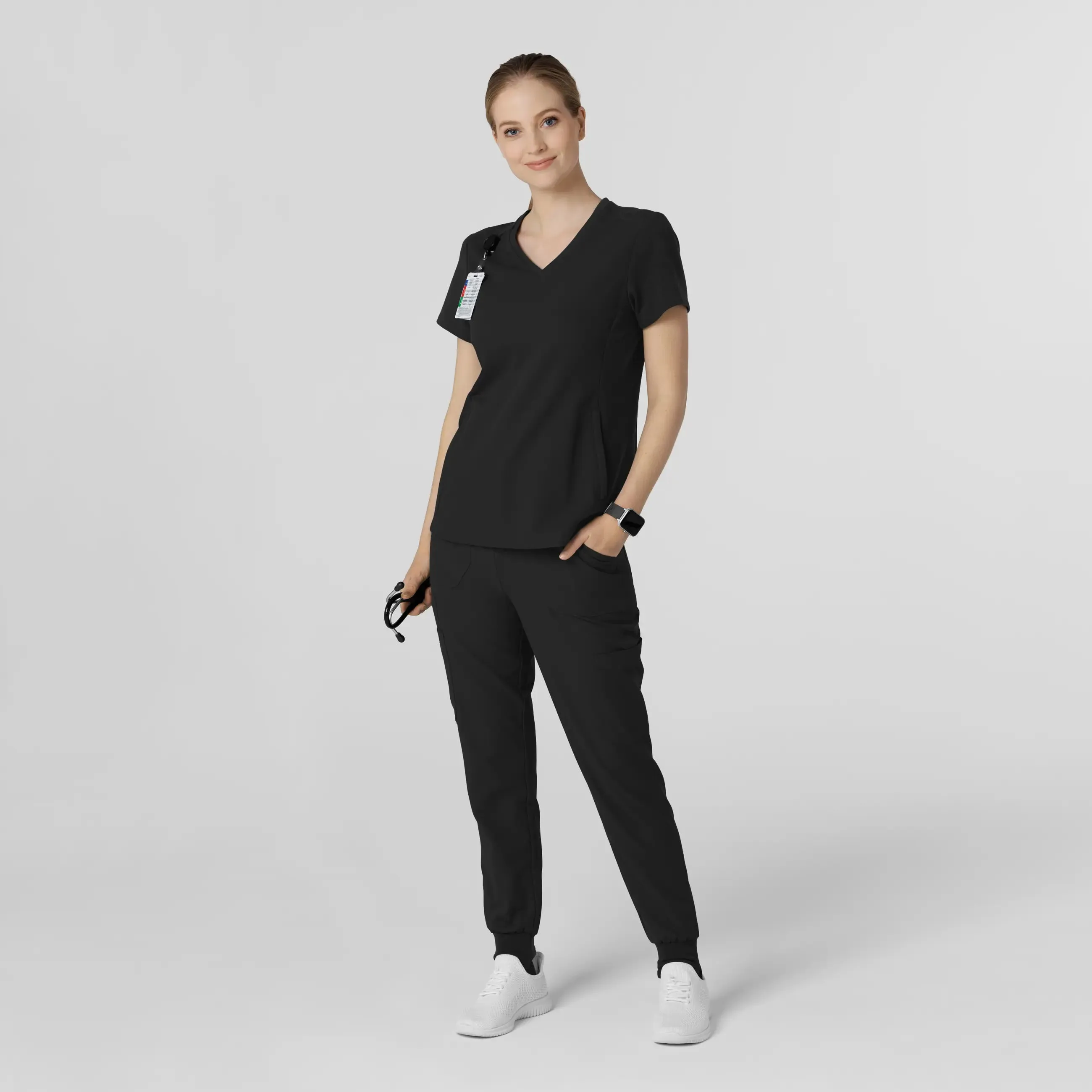 Wink Women's Convertible Stirrup Jogger Scrub Pant - Black