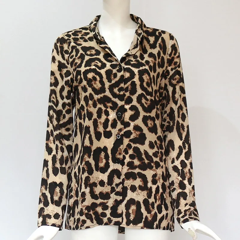 Women Blouses Sexy Long Sleeve Leopard