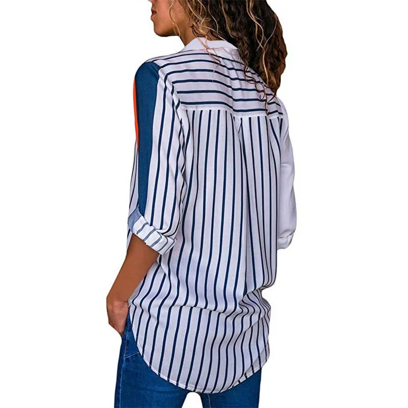 Women Striped Blouses Long Sleeve Chiffon Blouse