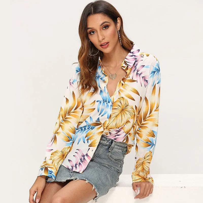 Women Striped Blouses Long Sleeve Chiffon Blouse