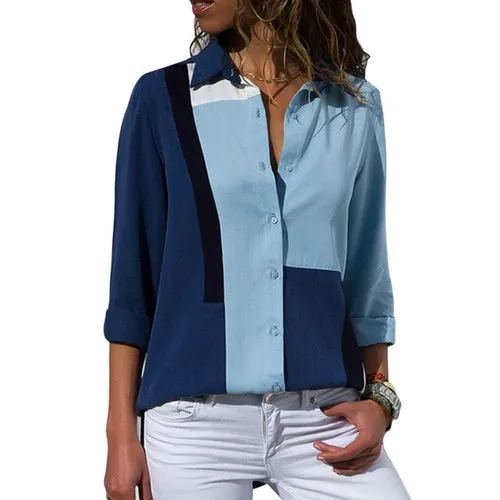 Women Striped Blouses Long Sleeve Chiffon Blouse