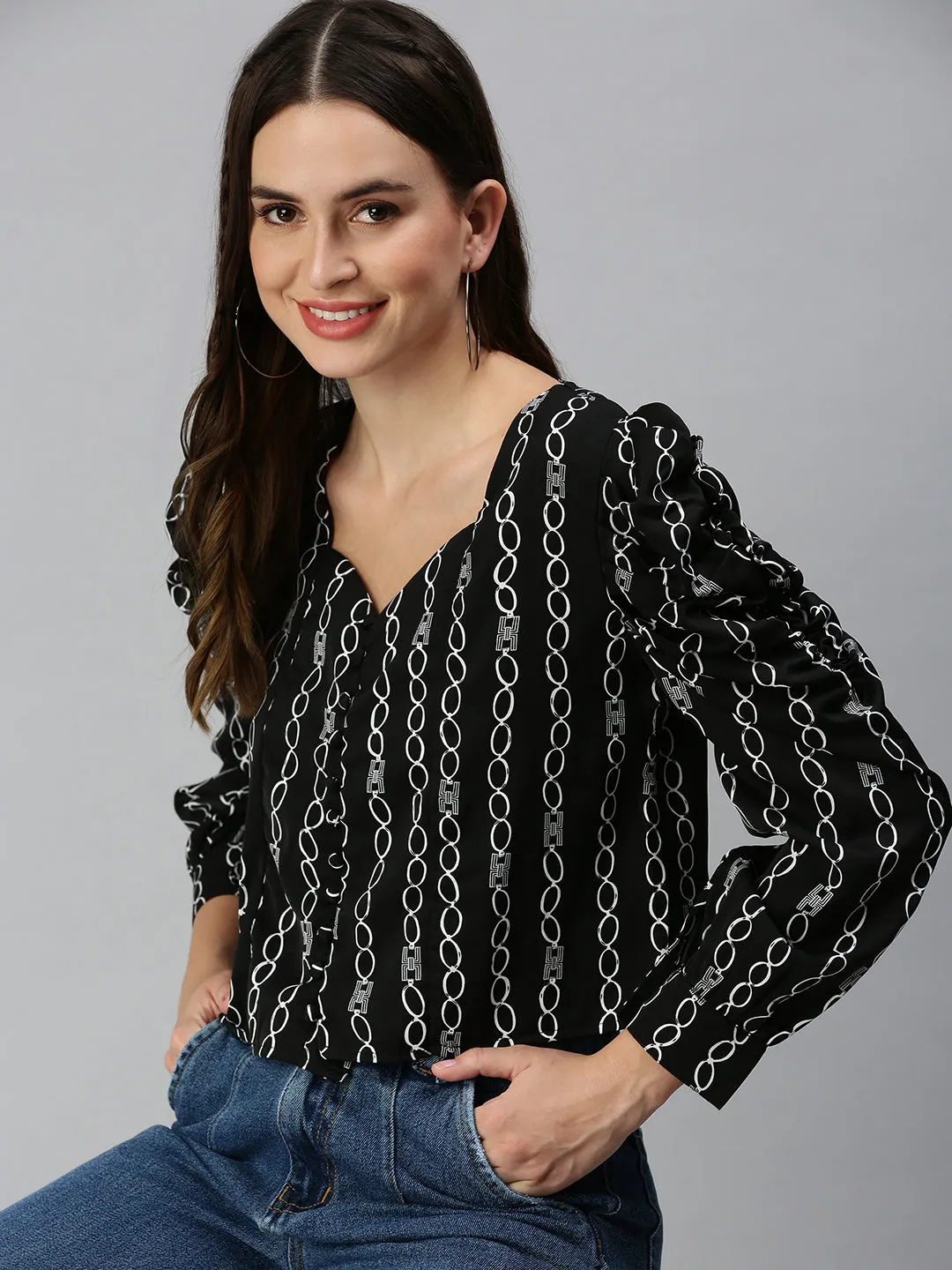 Women's Black Striped Crop Tops