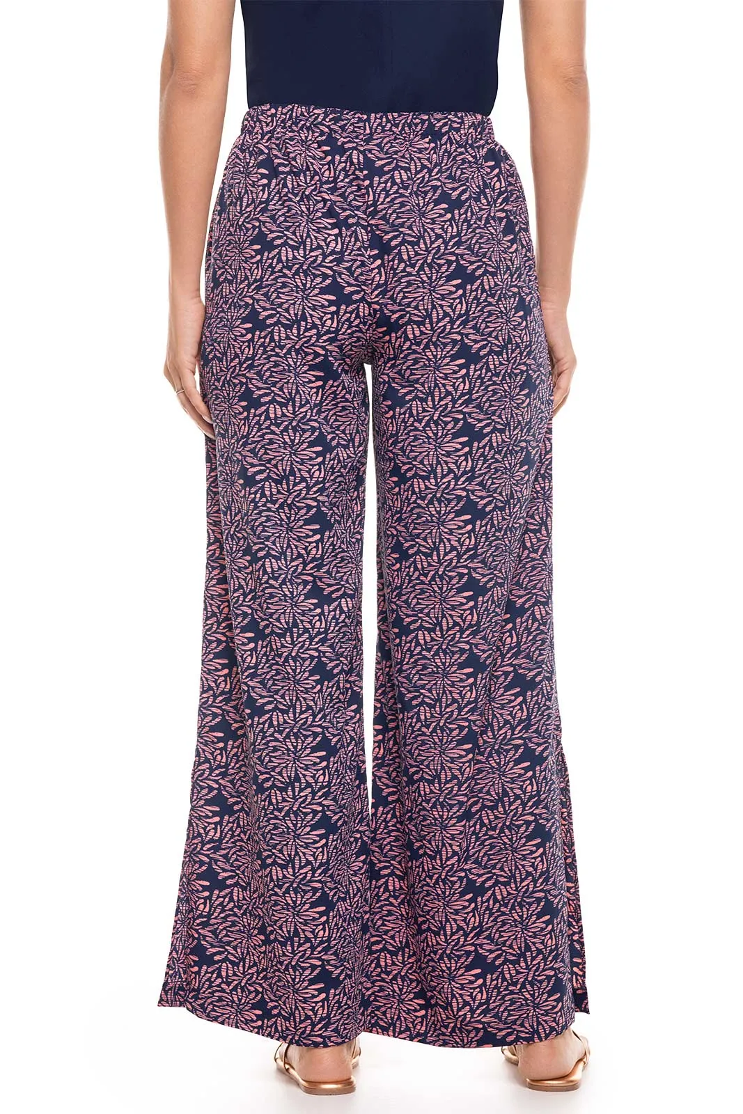 Women's Petra Wide Leg Pants  |  Peachy Pink Etched Flowers