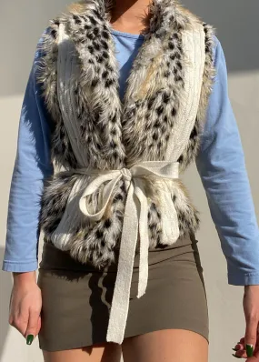 Y2k Faux Fur & Cream Knit Vest (S)